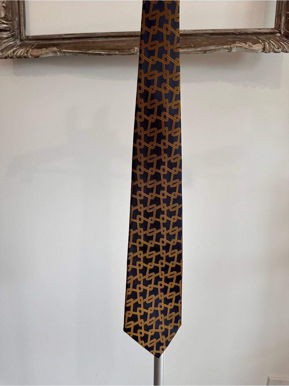 Park Lane Navy and Gold Interlocking Pattern Silk Tie